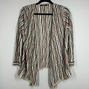 Nic+Zoe Open Front Cardigan Linen Blend Pink Black Sweater Textured Womens Large